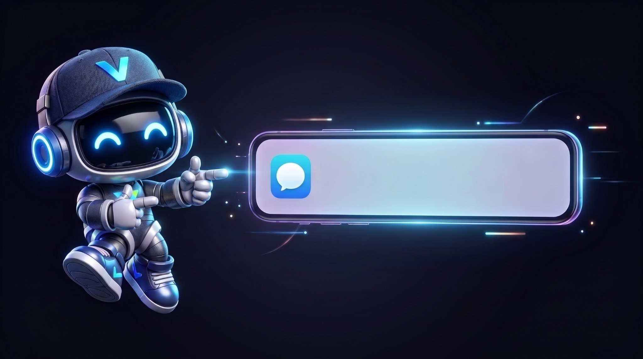 Robot de VYQELO señalando el aviso