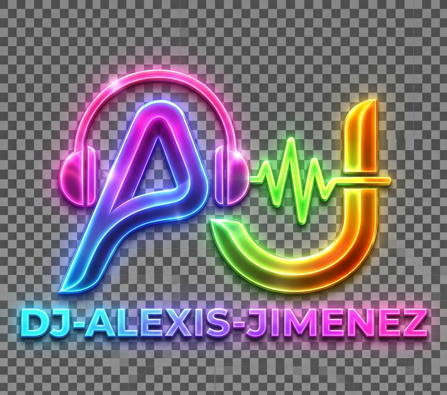 Logo de DJ Alexis Jimenez en variante neón multicolor