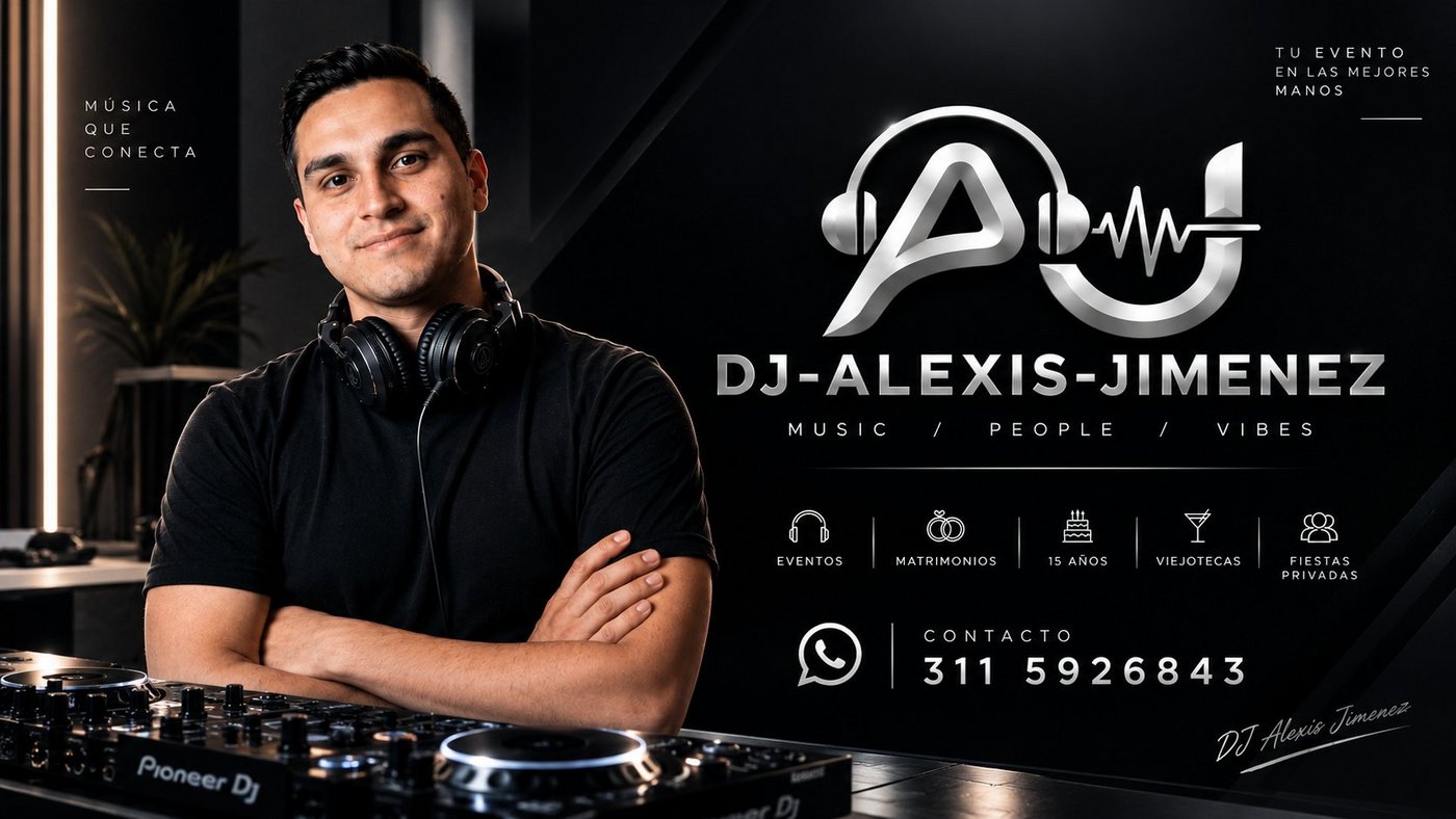 Póster demo horizontal de DJ Alexis Jimenez en la cabina