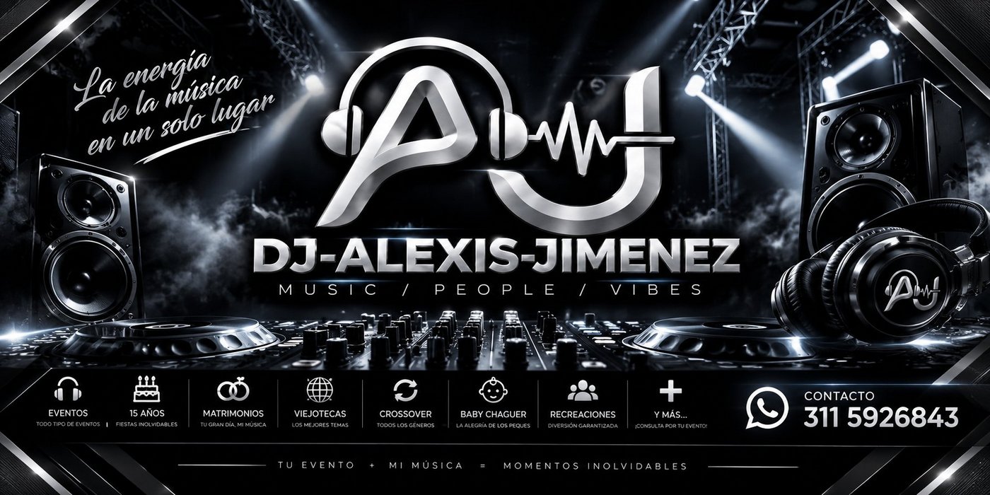 Póster demo panorámico de DJ Alexis Jimenez sobre el escenario