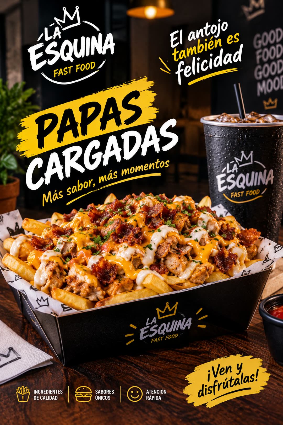 Póster La Esquina Fast Food, papas cargadas
